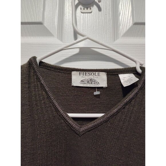 Fiesole Mens Italian Made Dark Olive Green Wool Blend Vneck Sweater Size Large - Picture 6 of 9